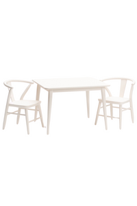 Milton and Goose Crescent Children's table and chairs painted in white.  Made with sustainable materials and non-toxic finishes.