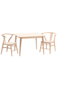 Milton and Goose Crescent Children's table and chairs in natural wood finish.  Made with sustainable materials and non-toxic finishes.