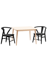 Milton and Goose Crescent Children's table with natural wood finish and chairs painted in black.  Made with sustainable materials and non-toxic finishes.