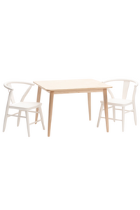 Milton and Goose Crescent Children's table in natural wood finish and chairs painted in white.  Made with sustainable materials and non-toxic finishes.