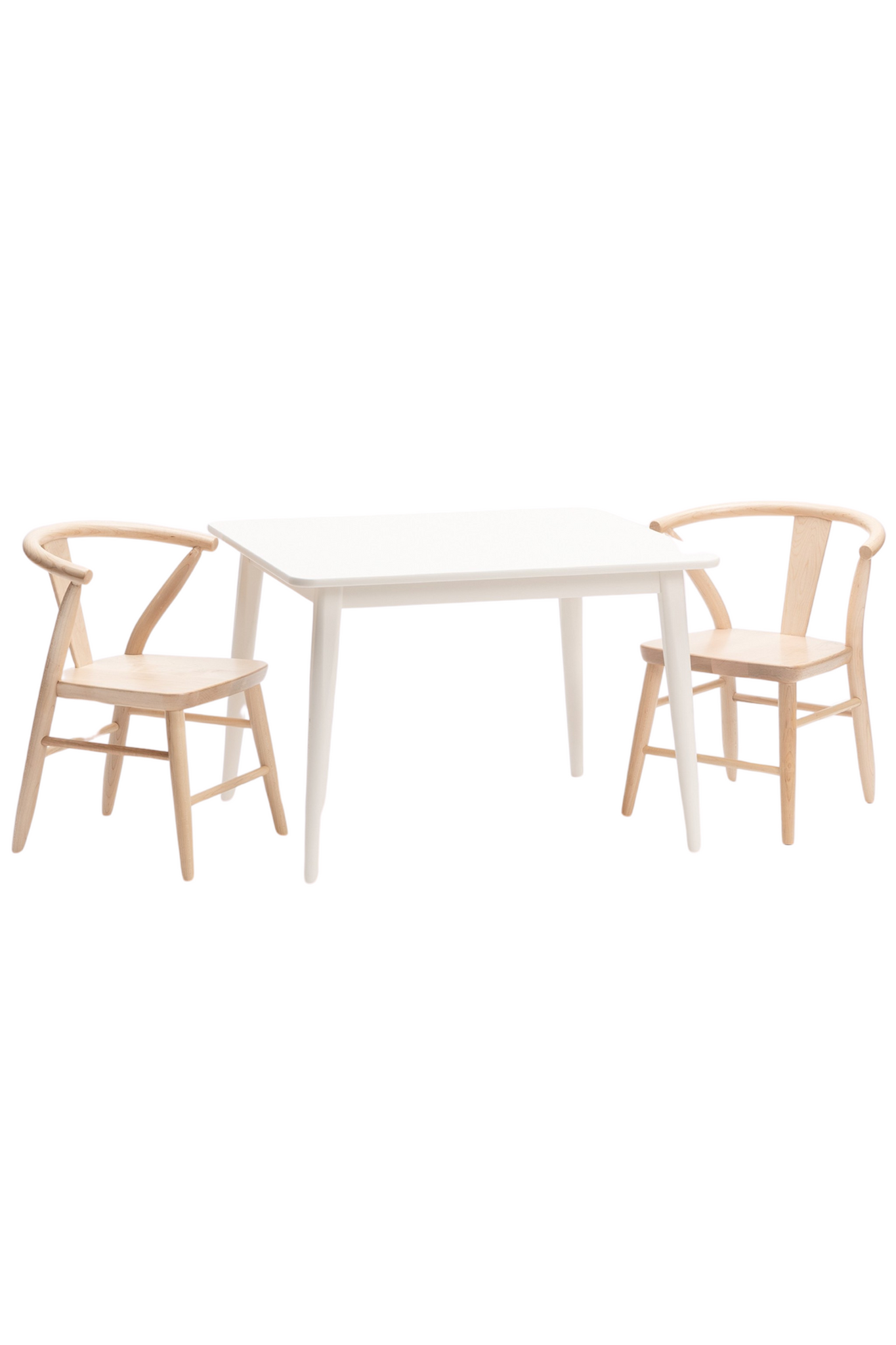 Milton and Goose Crescent Children's table in white with chairs in natural wood finish. Made with sustainable materials and non-toxic finishes.
