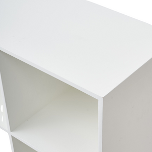 The top of the white Cubby Bookshelf is shown at an angle, facing left. 