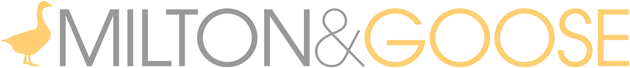 Logo of Milton & Goose shown in gray and yellow. Includes a yellow goose silhouette to the left and the company name.