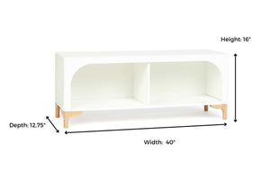 Milton & Goose Archie Wooden Bench with dimensions shown.