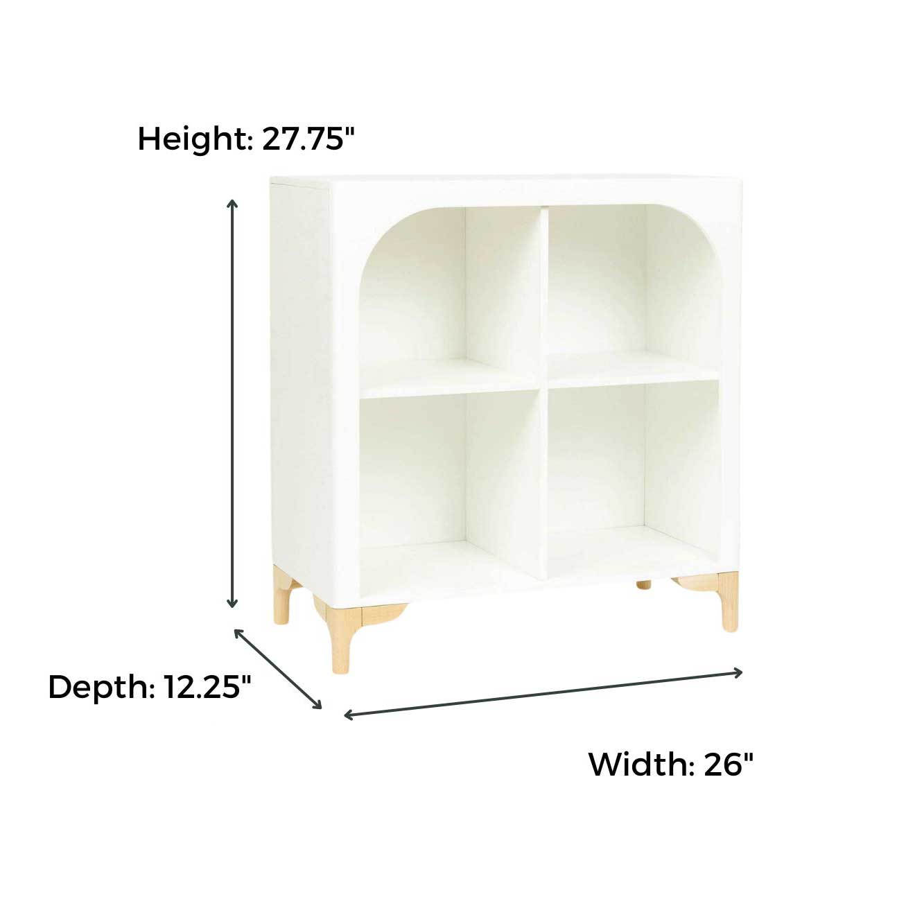 Milton & Goose's Archie Wooden bookshelf with dimensions shown.