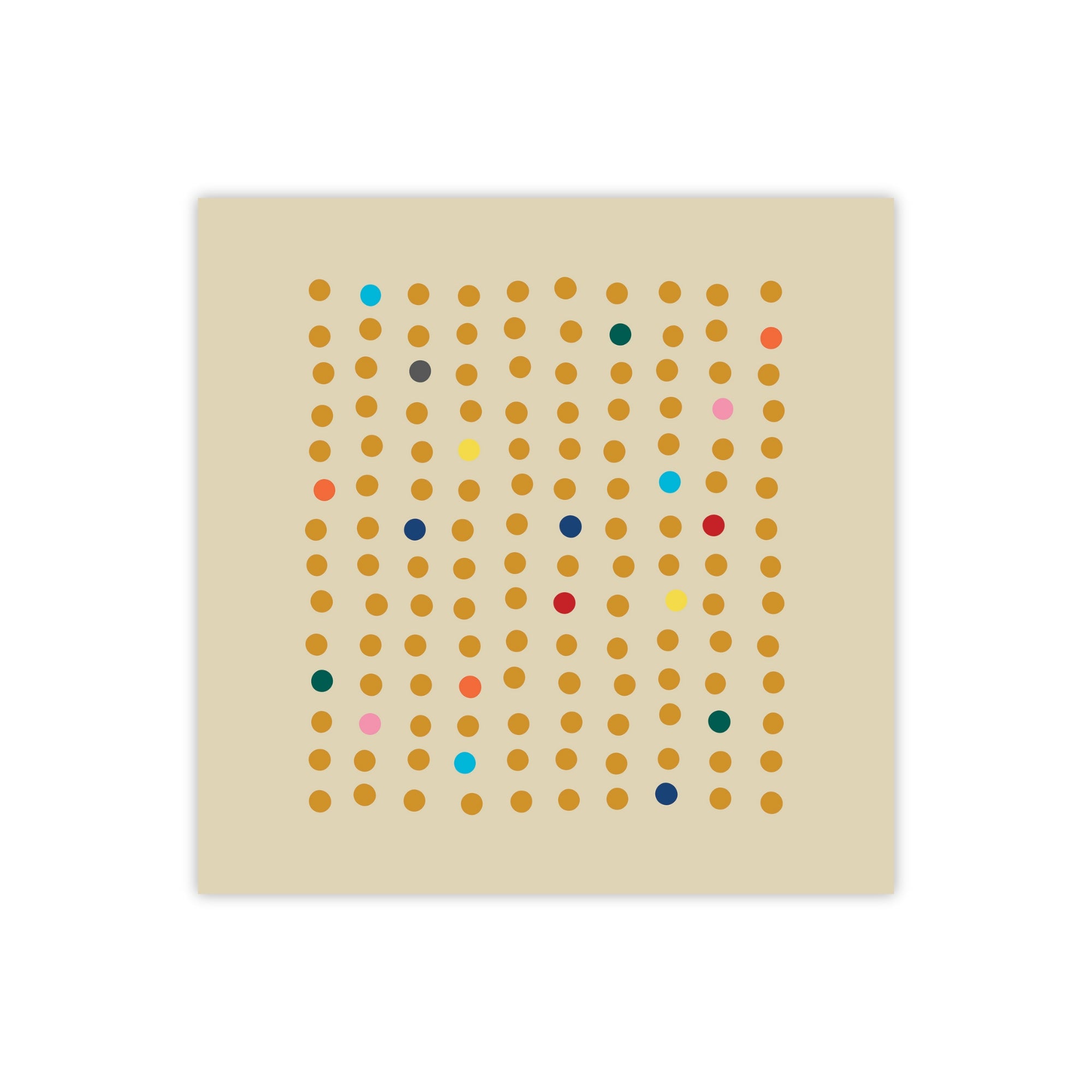 Piece of art with a beige background with colorful dot pattern 