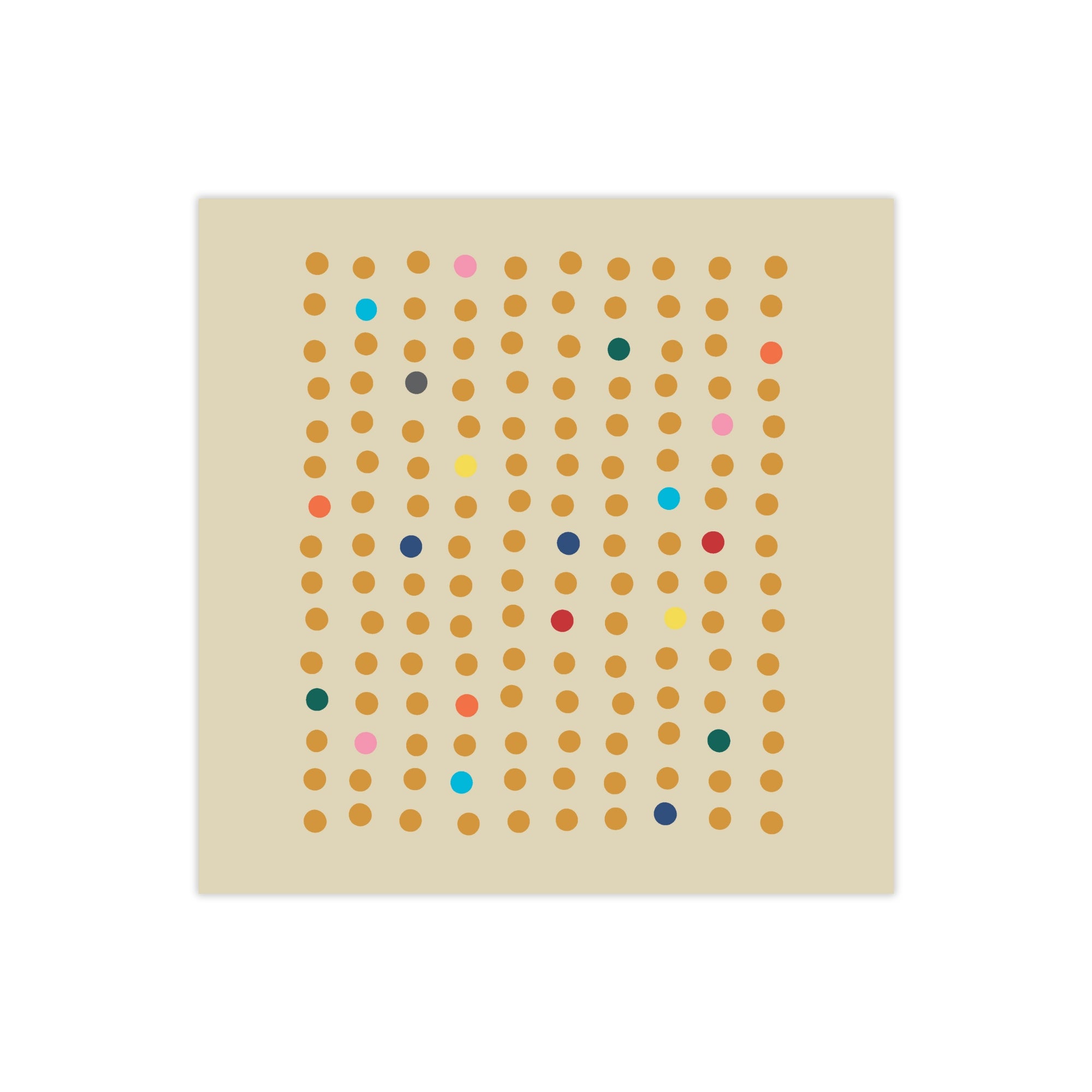 Piece of art with a beige background with colorful dot pattern 