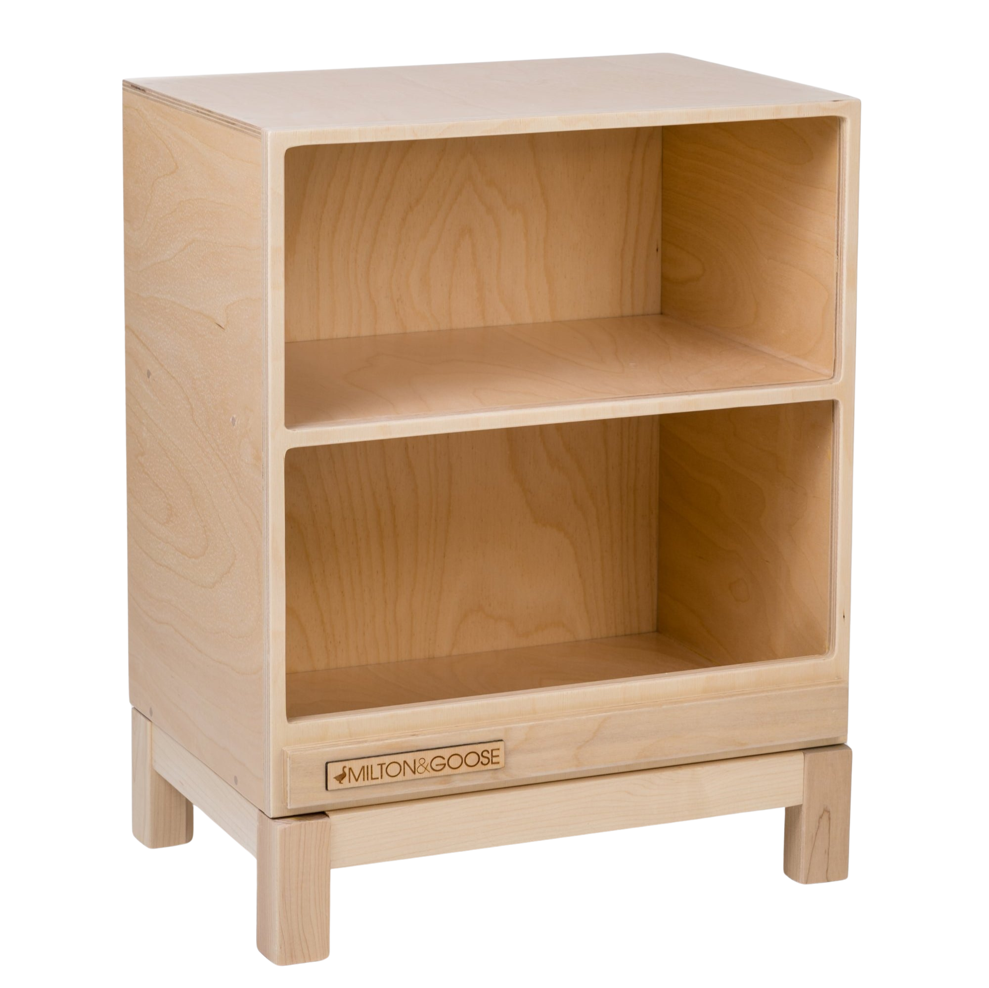 The wooden Essential Play Kitchen Countertop in Natural is shown at an angle, towards the right. 