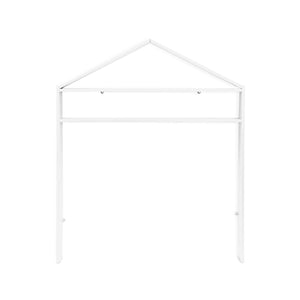 Wooden house shaped shelf for children's room in white on white background