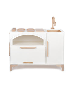 Milton & Goose's Luca Play Kitchen in white featuring a pizza oven and coordinating pizza paddle,.