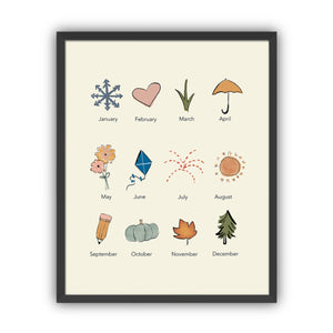 Months of the Year Artwork, Framed
