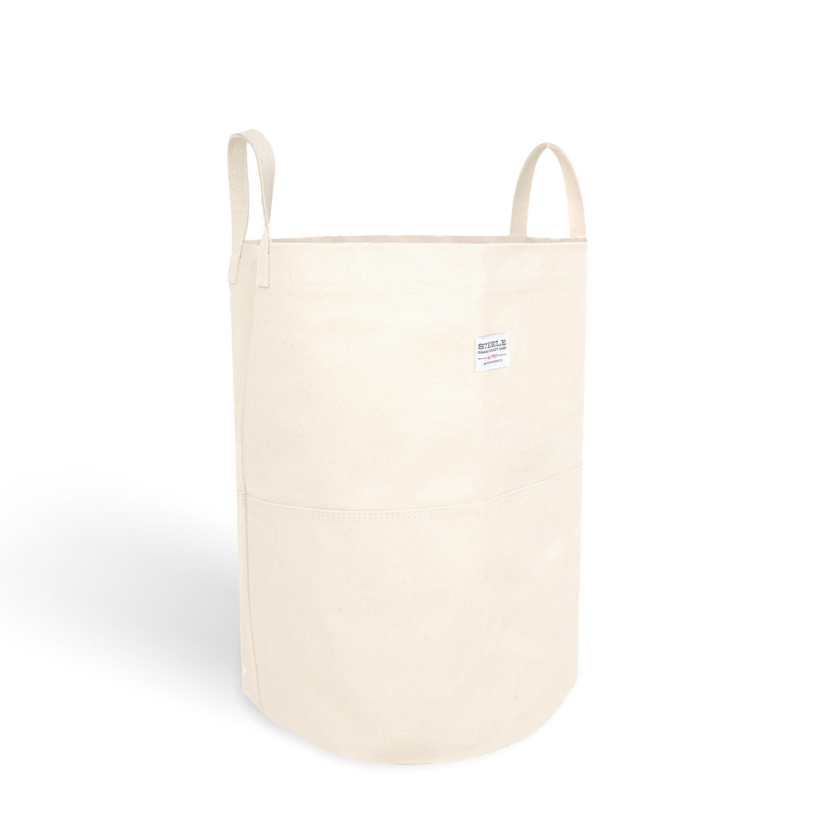 Tall canvas storage bin on a white background.