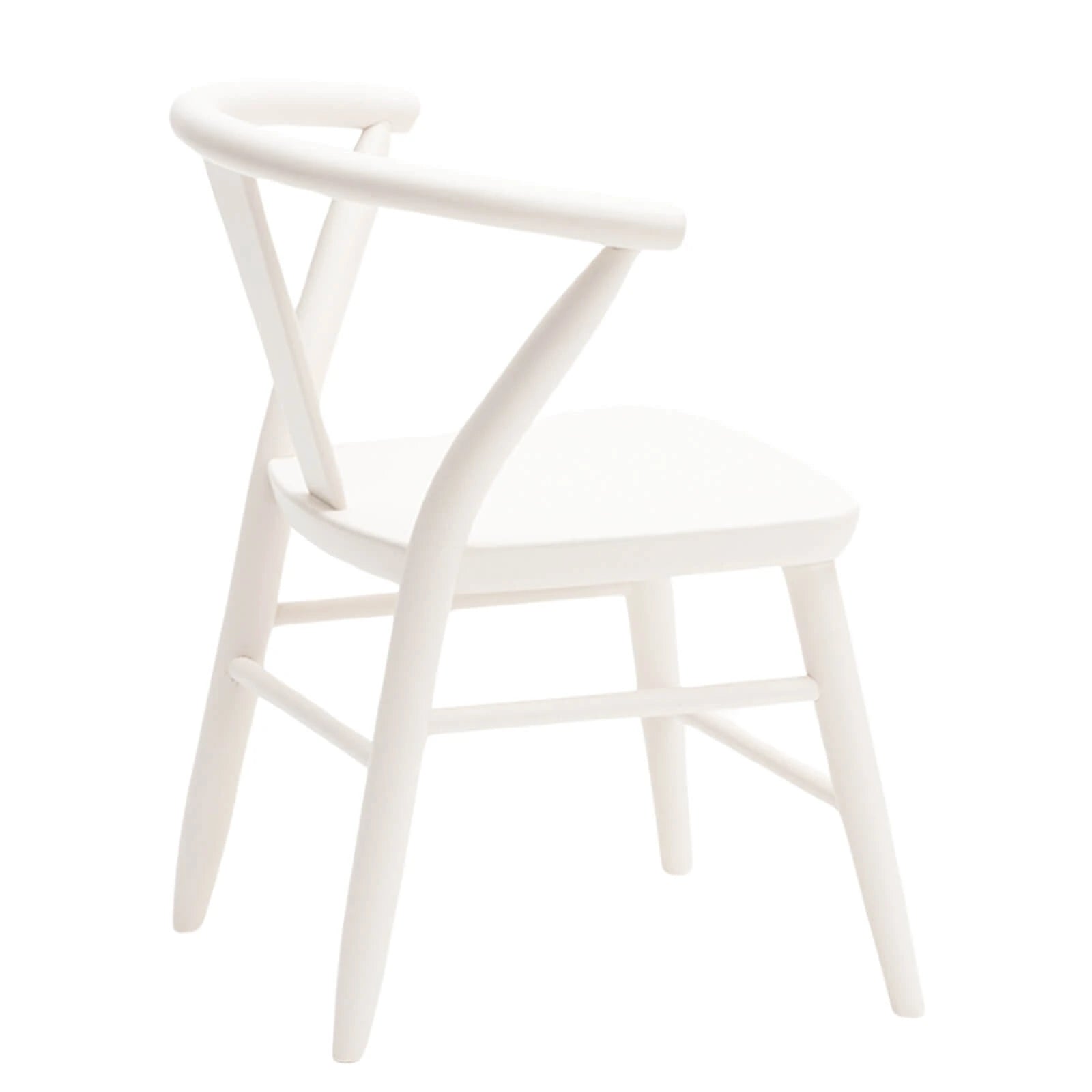 A Milton & Goose single kid's wood Crescent Chair in white is shown at a slight angle, with the back visible.