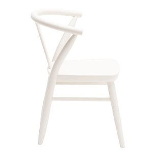 A single Milton & Goose kid's wood Crescent Chair in white is shown at an angle, with the seat facing the right. 