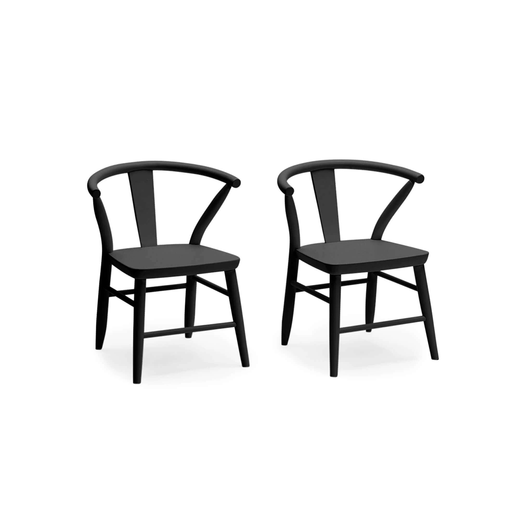 A set of 2 Milton and Goose's children's crescent chairs in black.