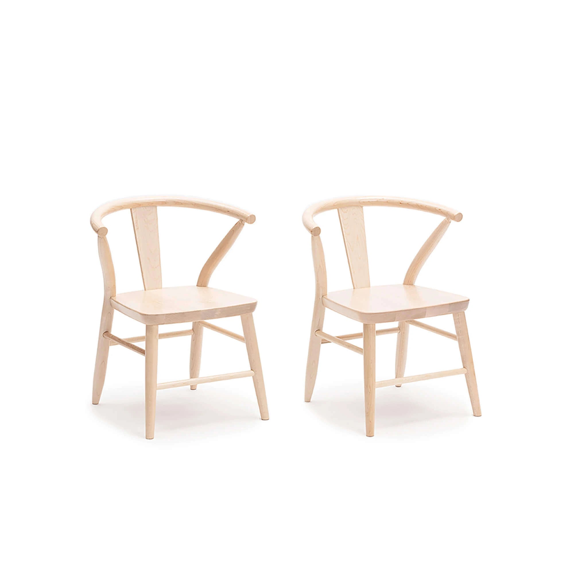 A set of 2 Milton and Goose's kid's crescent wood chairs in natural maple.