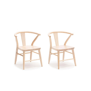 A set of 2 Milton and Goose's kid's crescent wood chairs in natural maple.
