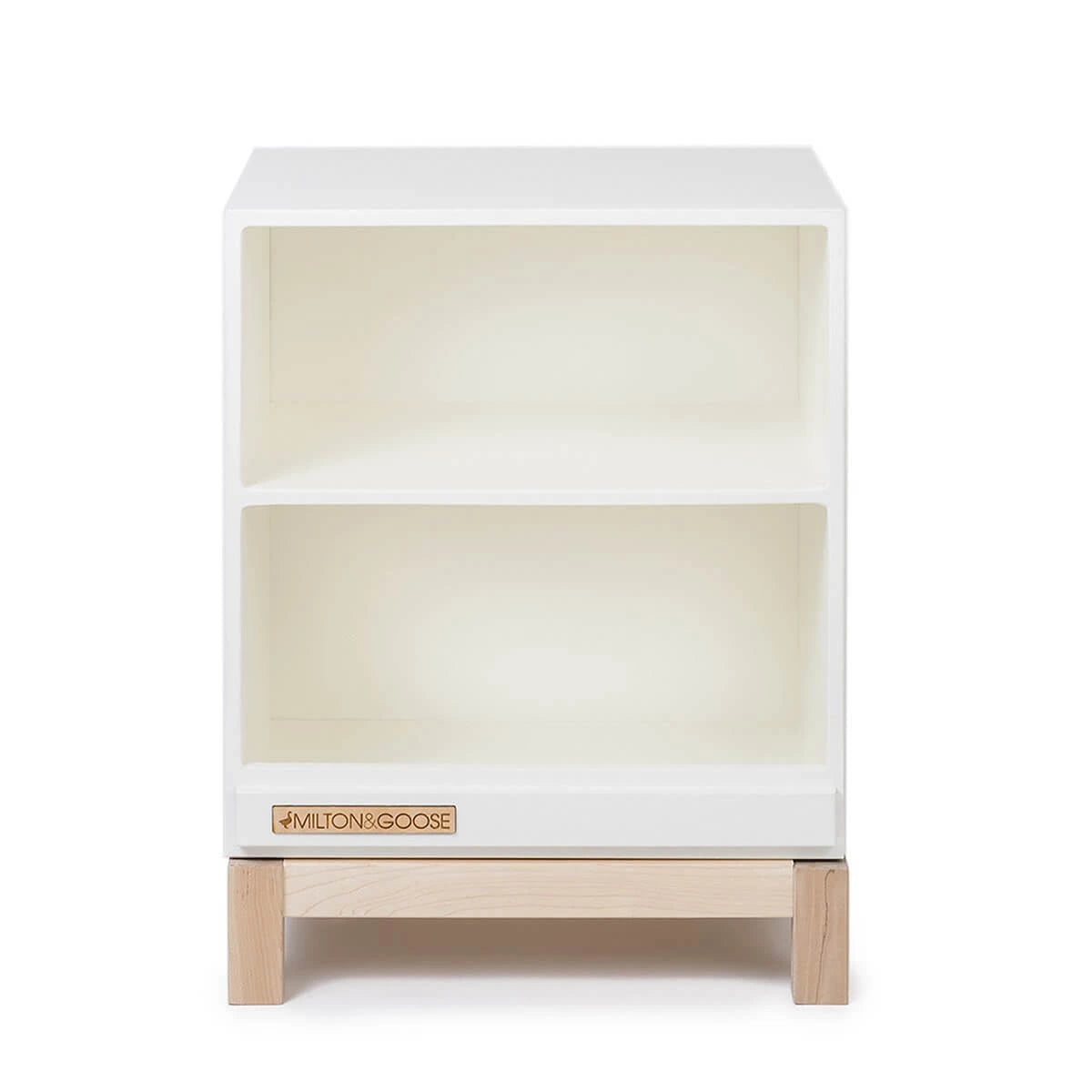 The wooden Essential Play Kitchen Countertop in White is shown facing forward. 
