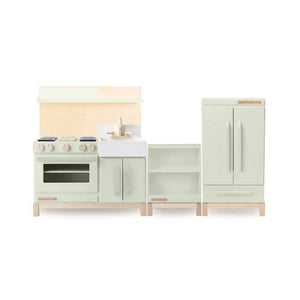 Milton & Goose Full Play Kitchen Set with Hood, Countertop, and Refrigerator in Green – High-End Pretend Kitchen for Toddlers