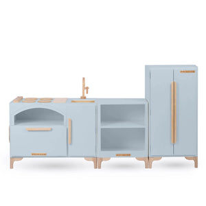 Luca Play Kitchen 3-Piece Set in Gray – Modern Wooden Kitchen Toy with Countertop and Refrigerator