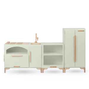 Luca Play Kitchen 3-Piece Set in Green – Heirloom-Quality Wooden Play Kitchen with Refrigerator and Countertop