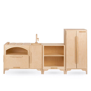 Luca Play Kitchen 3-Piece Set in Natural – Solid Wood Play Kitchen with Countertop and Refrigerator