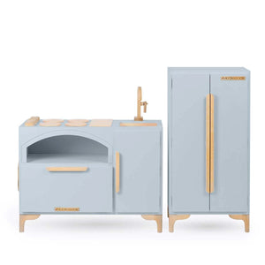 Luca Play Kitchen 2-Piece Set in Gray – Stylish Wooden Pretend Play Kitchen and Refrigerator