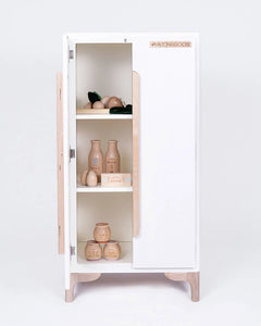Luca Play Refrigerator in White with Doors Open – Minimalist Play Kitchen Accessory Set by Milton & Goose