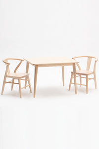 Milton and Goose Crescent Children's table and chairs in natural wood finish.  Made with sustainable materials and non-toxic finishes.