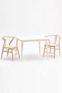 Milton and Goose Crescent Children's table in white with chairs in natural wood finish. Made with sustainable materials and non-toxic finishes.