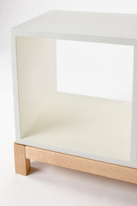 Close up of one of the cubbies in the Milton & Goose Cubby bench in white.